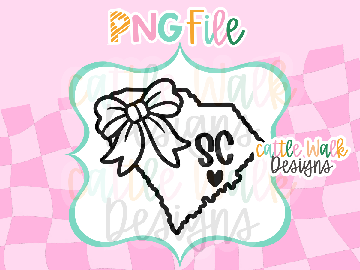 South Carolina Bow PNG | SC State Heart PNG | Southern State Freshie Design