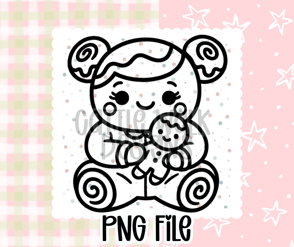 Cinnamon Bun Gingerbread Mom & Baby Outline – Chunky Bold Freshie PNG
