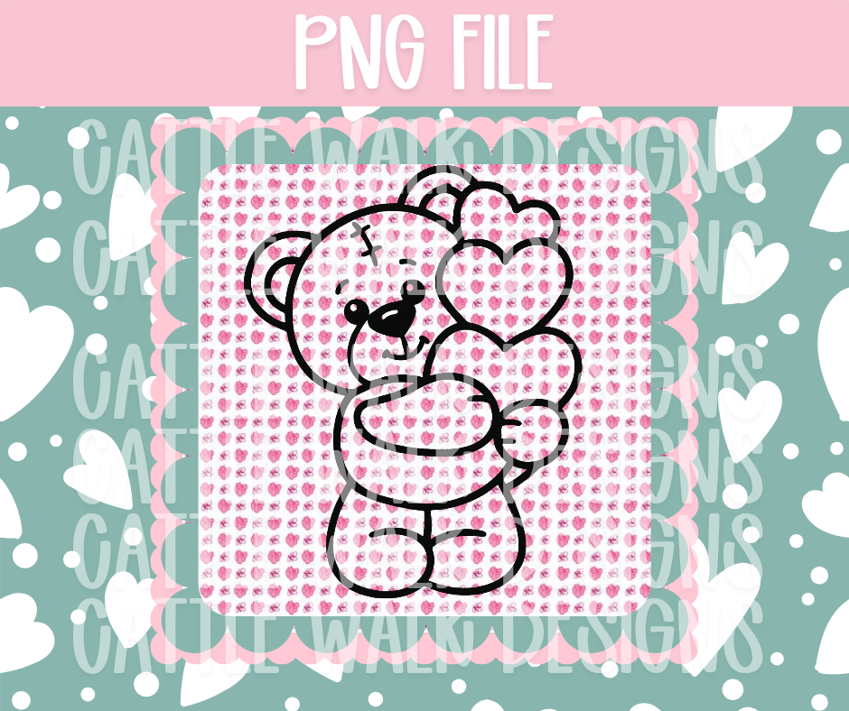 Teddy Bear with Hearts PNG – Valentine’s Freshie Design Template