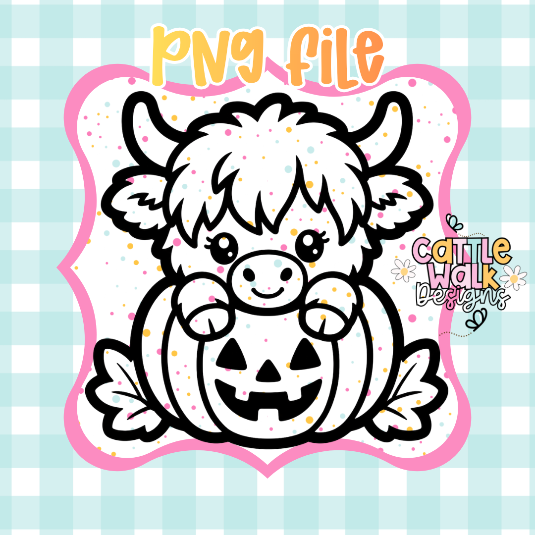 Highland Cow Pumpkin PNG | Cute Fall Highland Cow Digital Download | Autumn Sublimation Design