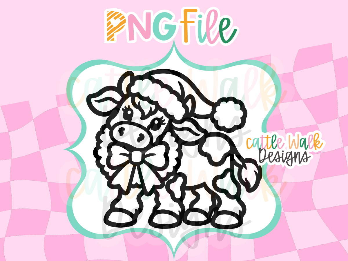 Christmas Cow PNG | Santa Hat Cow Freshie Design | Holiday Farm PNG