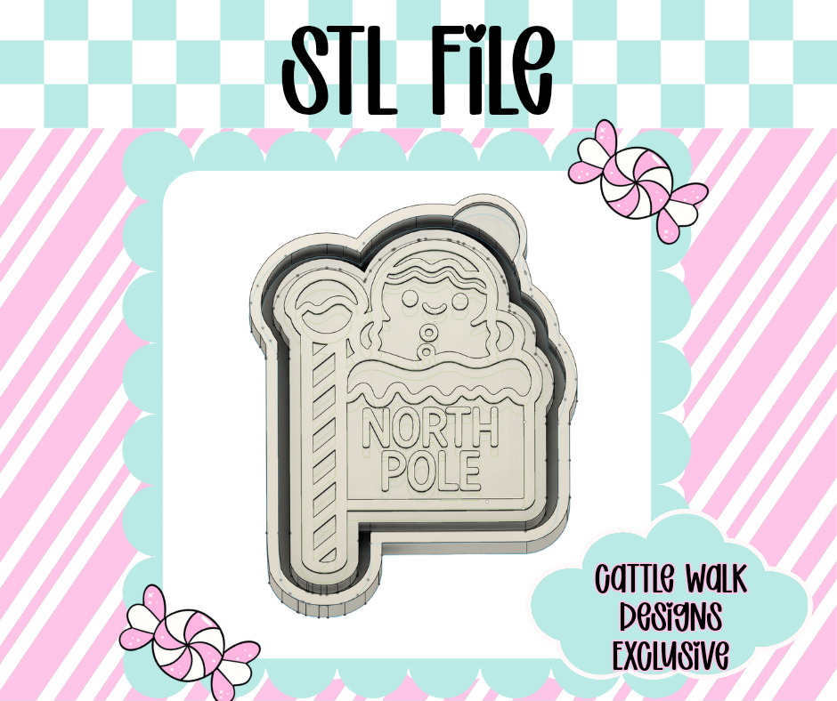 North Pole Sign STL File – Gingerbread Christmas Freshie Mold | 3D Print File for Holiday Designs | Cattle Walk Designs Exclusive