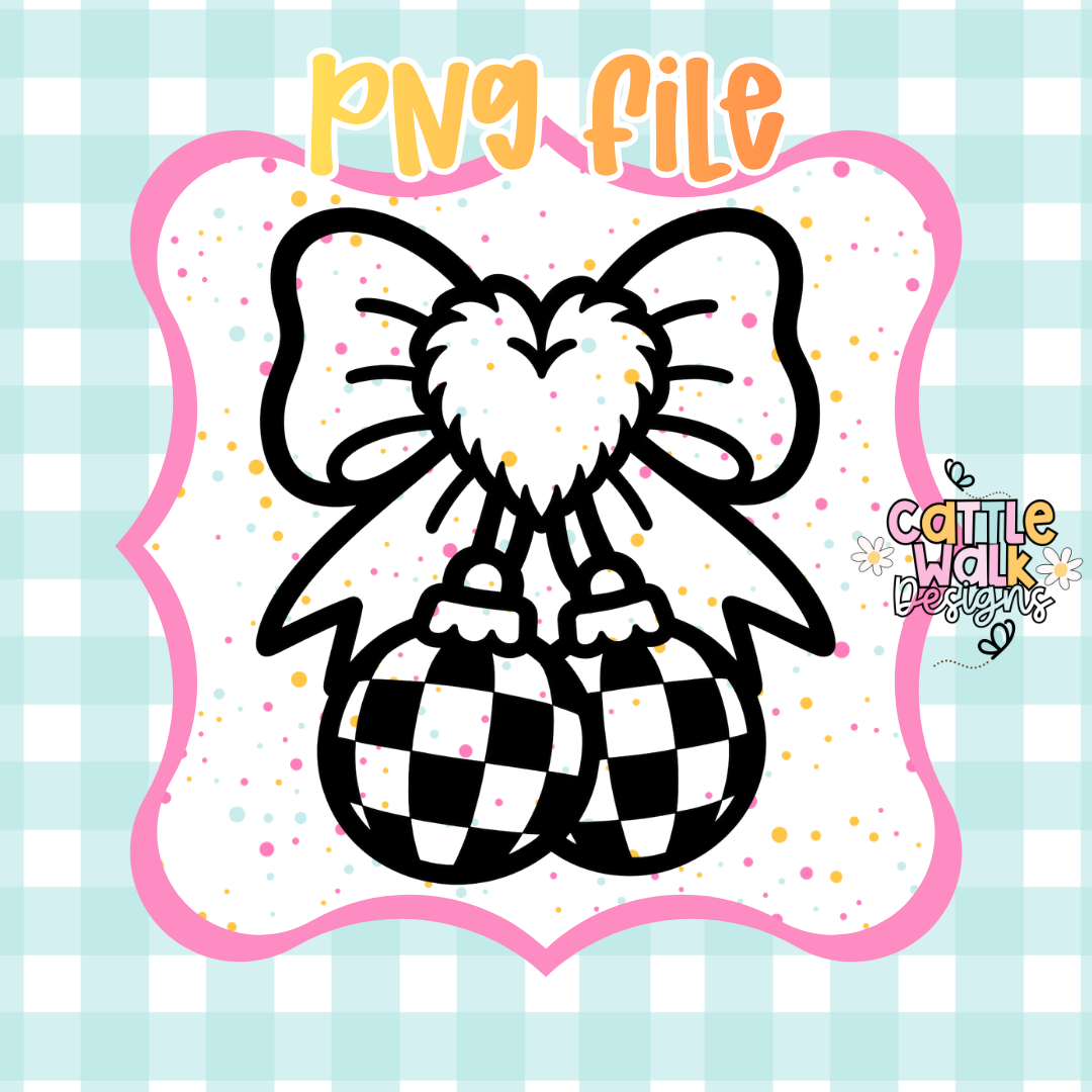 Checkered Christmas Ornaments with Fluffy Bow PNG | Holiday Ornament Digital Download | Commercial Use