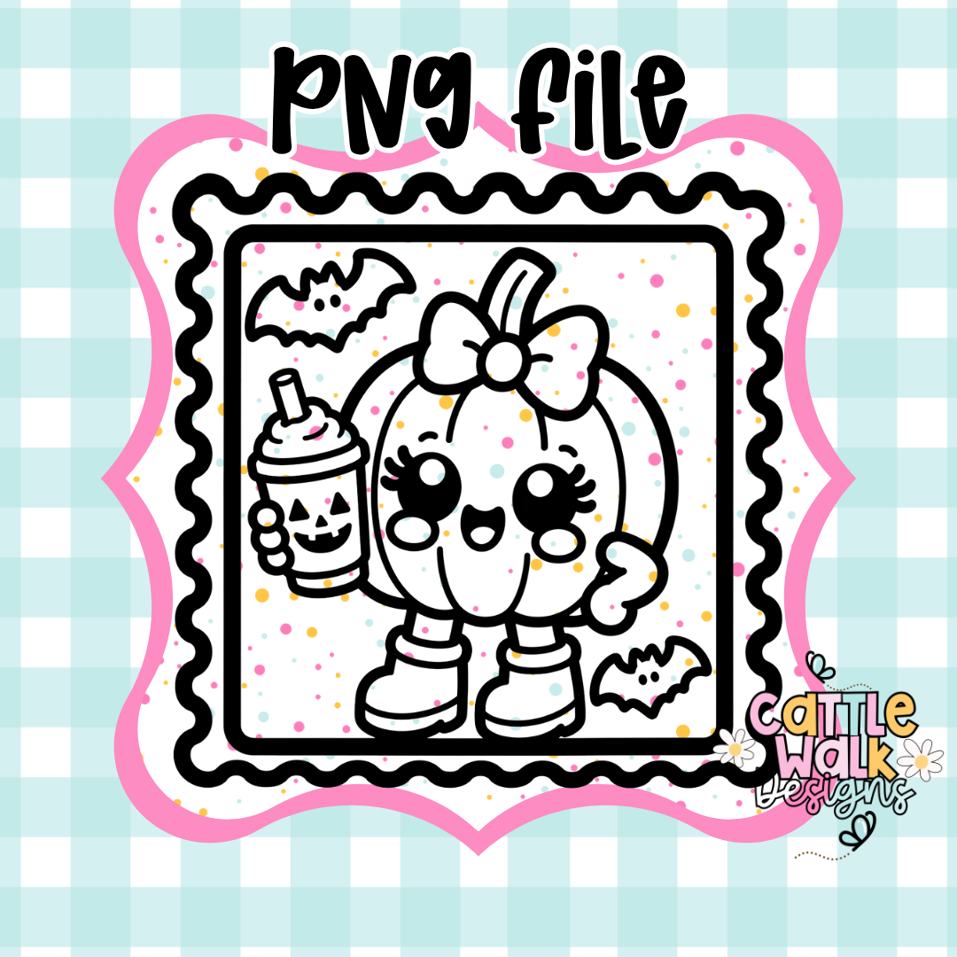 Kawaii Pumpkin PNG | Halloween Stamp Frame PNG | Cute Pumpkin Girl | Spooky Cute Freshie & Sublimation Design