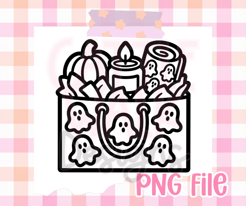 Halloween Shopping Bag PNG | Ghost Pumpkin Candle & Cozy Fall Digital Download