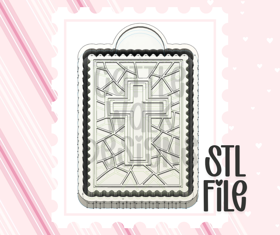 Stained Glass Cross Stamp Frame STL File | Chunky Bold & Mold-Ready 3D Print Design