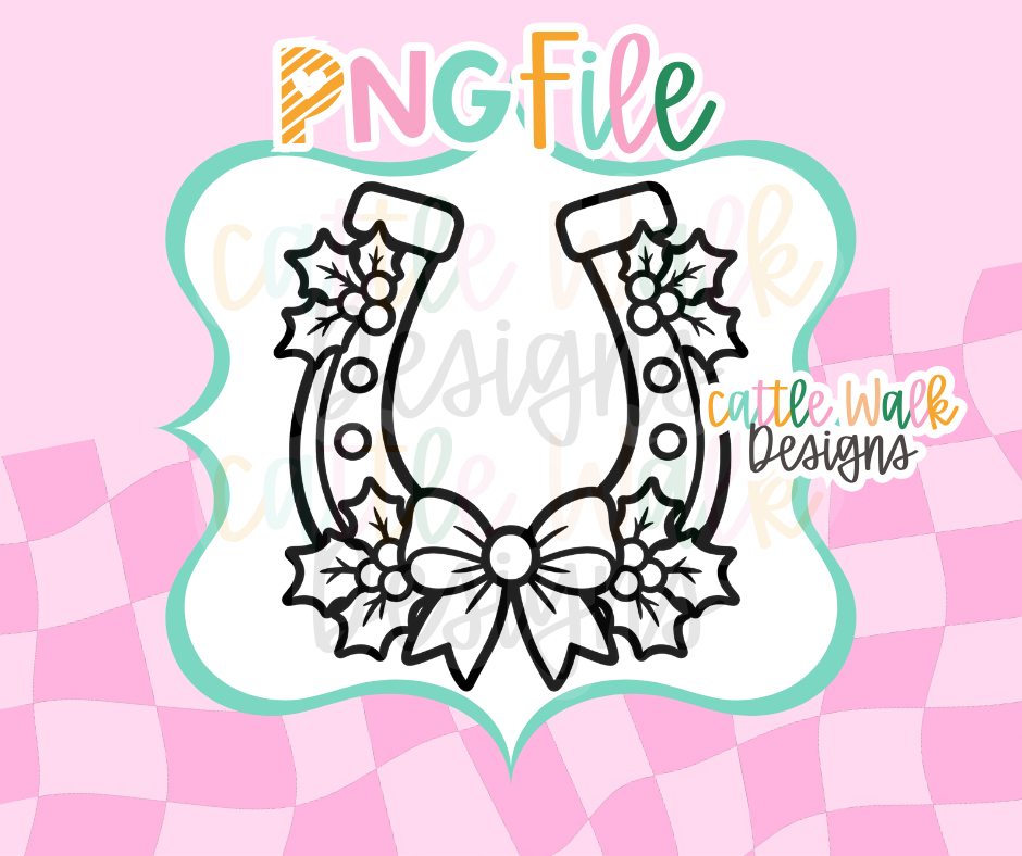 Christmas Horseshoe PNG | Western Holly Bow Digital Download