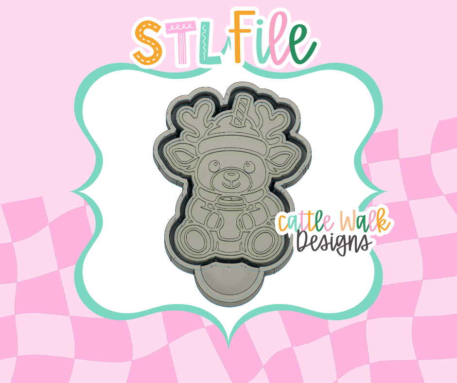 Baby Reindeer with Coffee STL File | Christmas Freshie Mold Design