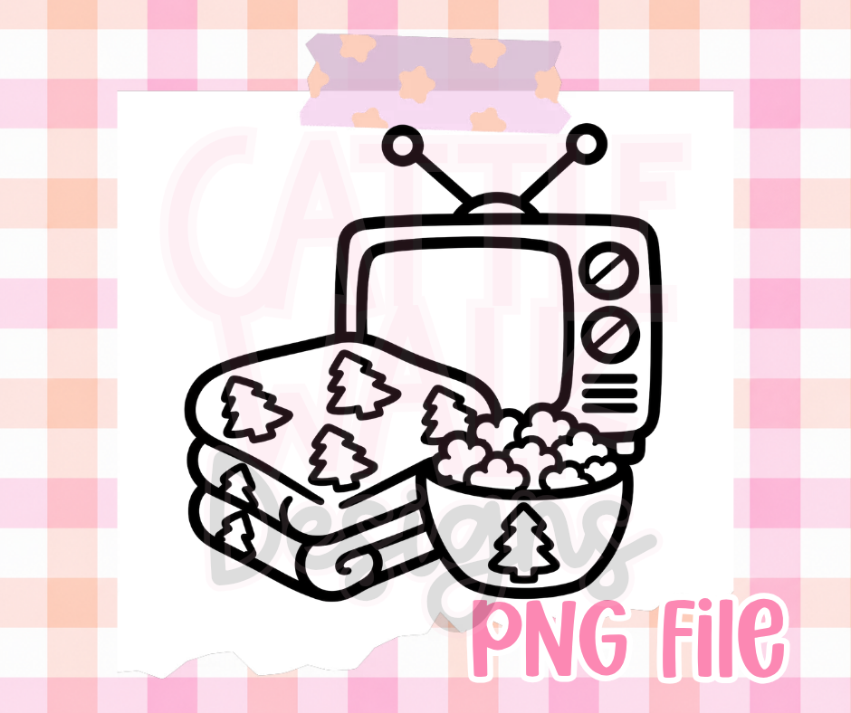 Christmas Movie Night PNG | Retro TV Blanket & Popcorn Holiday Digital Download