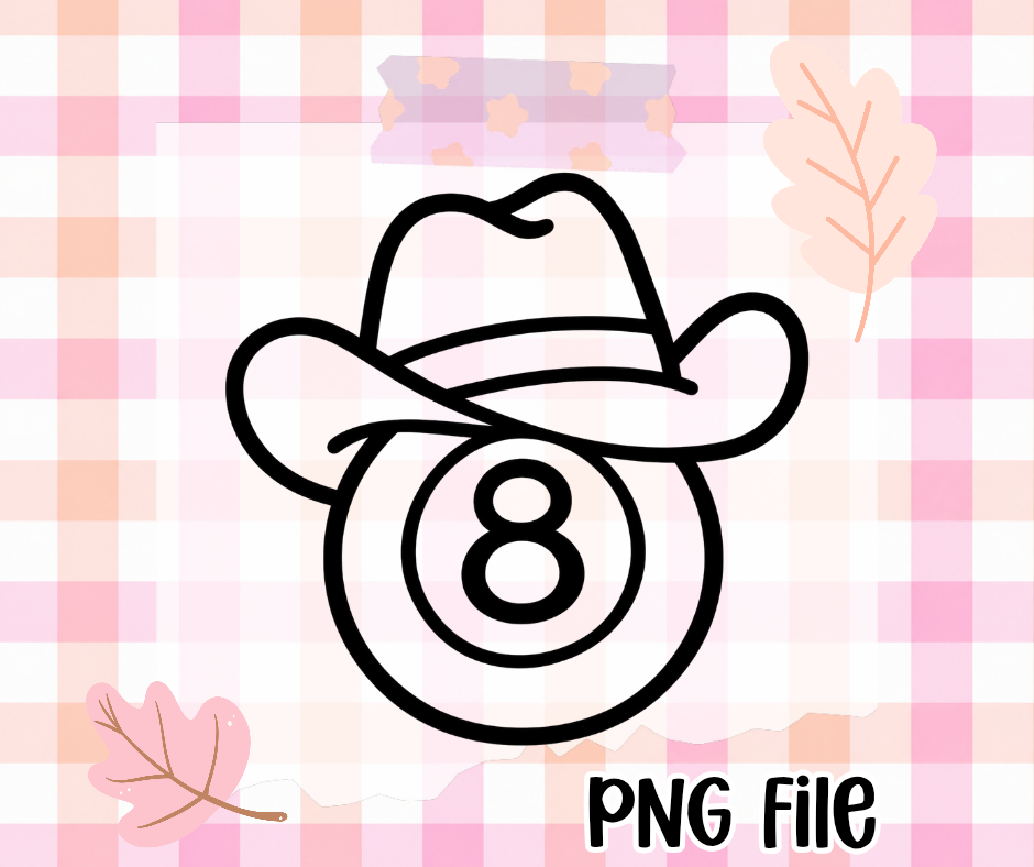 Cowboy 8 Ball PNG | Thick Black & White Outline | Freshie Mold Friendly | Digital Download