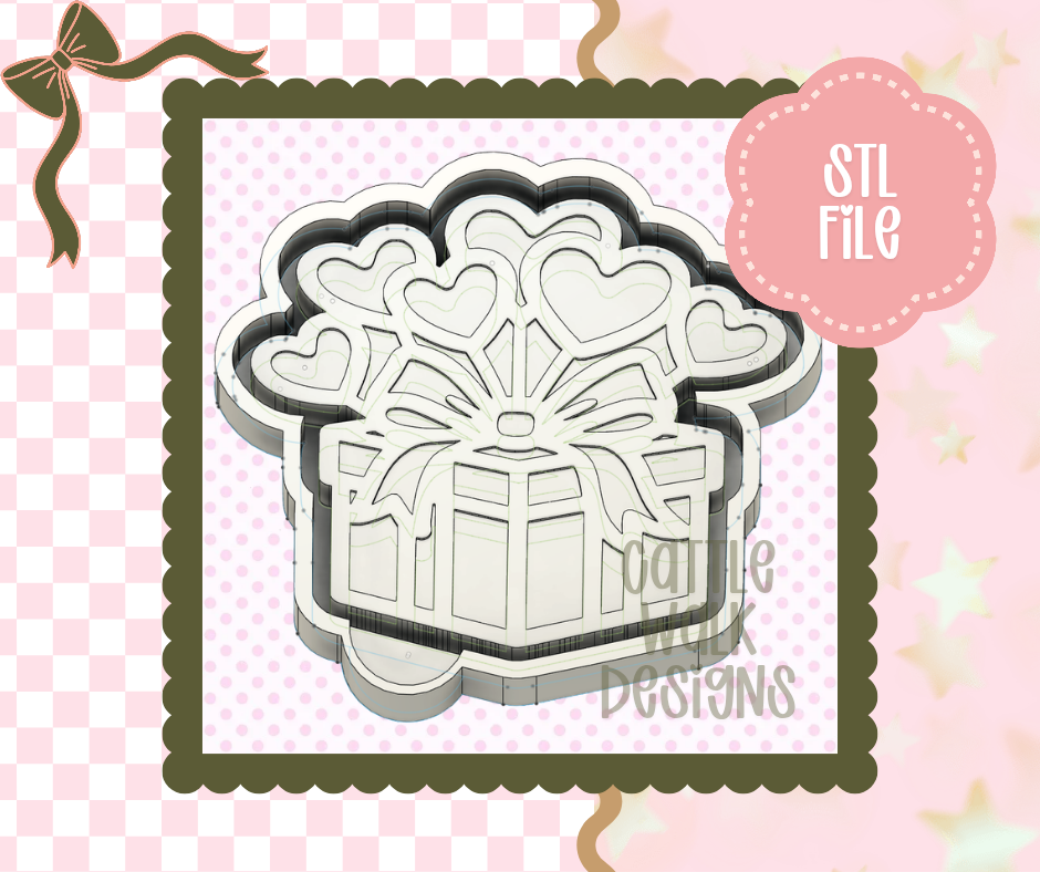Heart Gift Box STL File – Cute Bow & Hearts Freshie Mold Design for 3D Printing