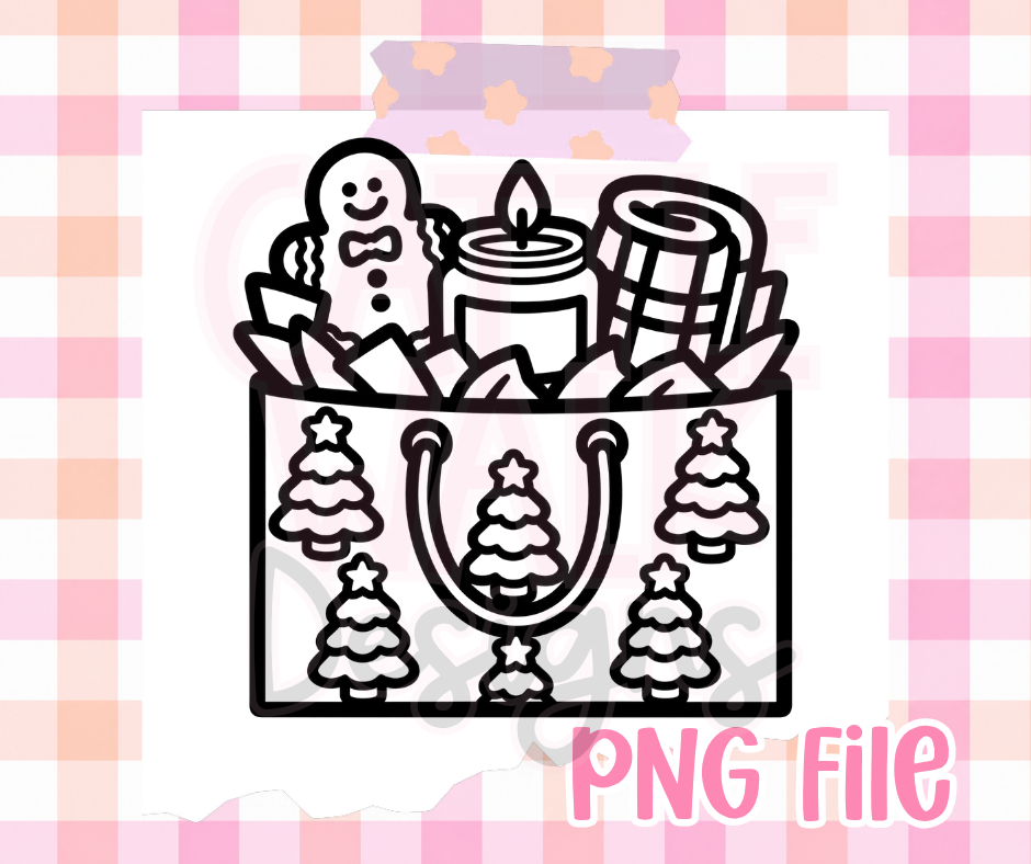 Christmas Shopping Bag PNG | Gingerbread Candle & Cozy Holiday Digital Download