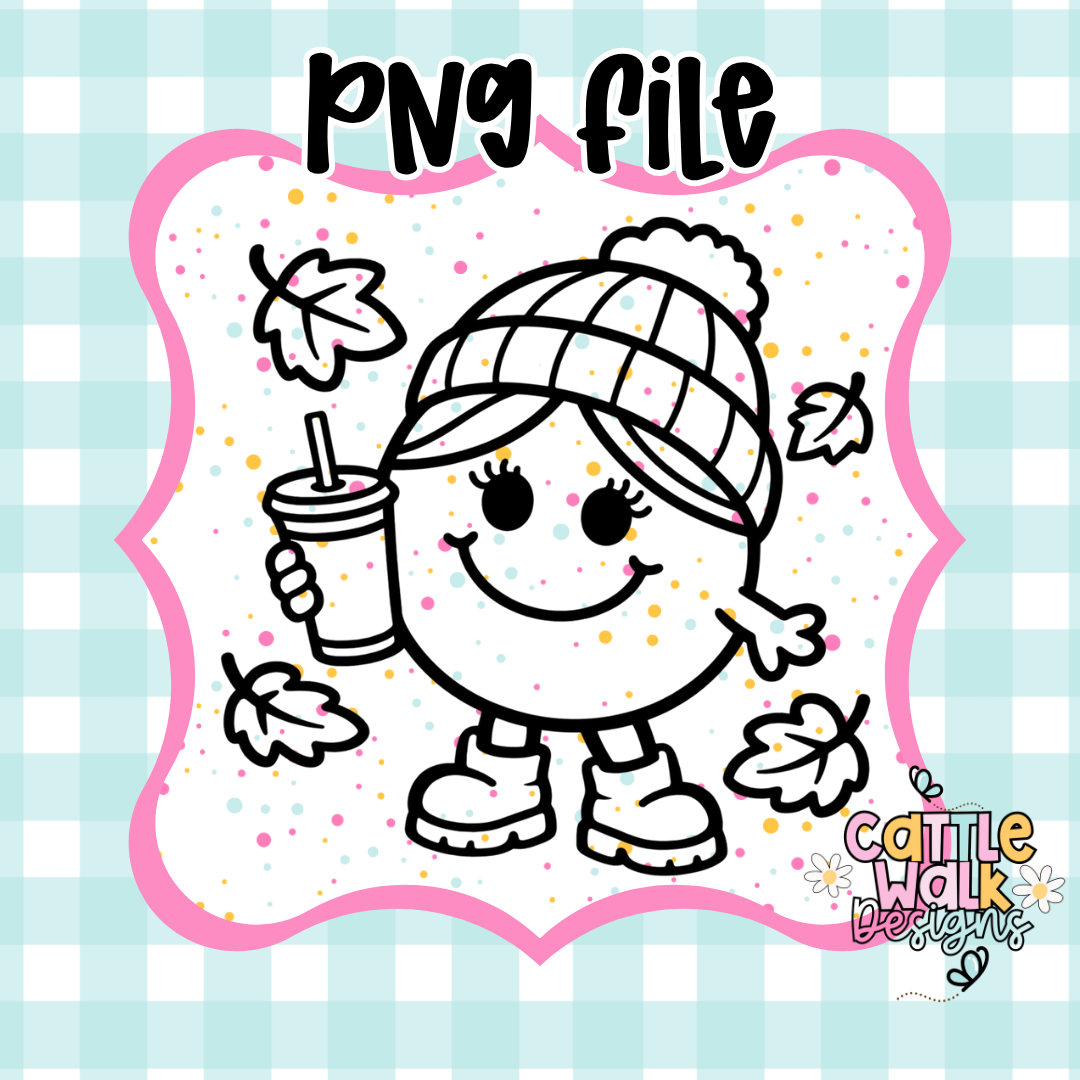 Little Miss Fall Vibes PNG | Autumn Coffee Girl PNG | Kawaii Fall Character | Freshie & Sublimation Design