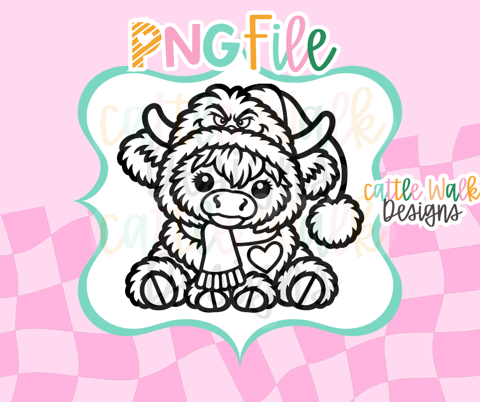 Christmas Highland Cow PNG | Cute Santa Highland Digital Download