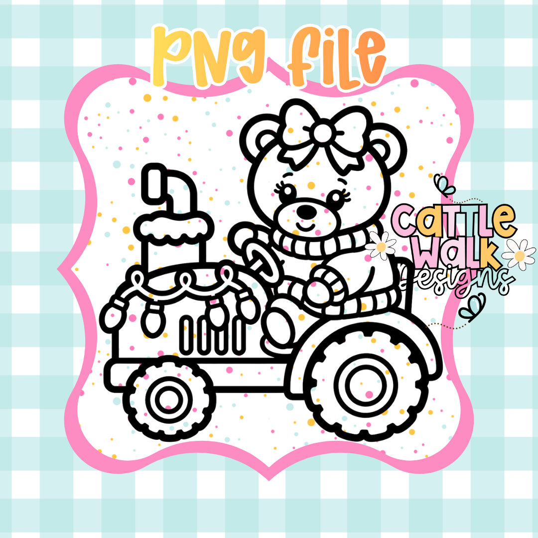 Cute Winter Bear on Tractor PNG | Christmas Farmhouse Sublimation Design | Digital Download