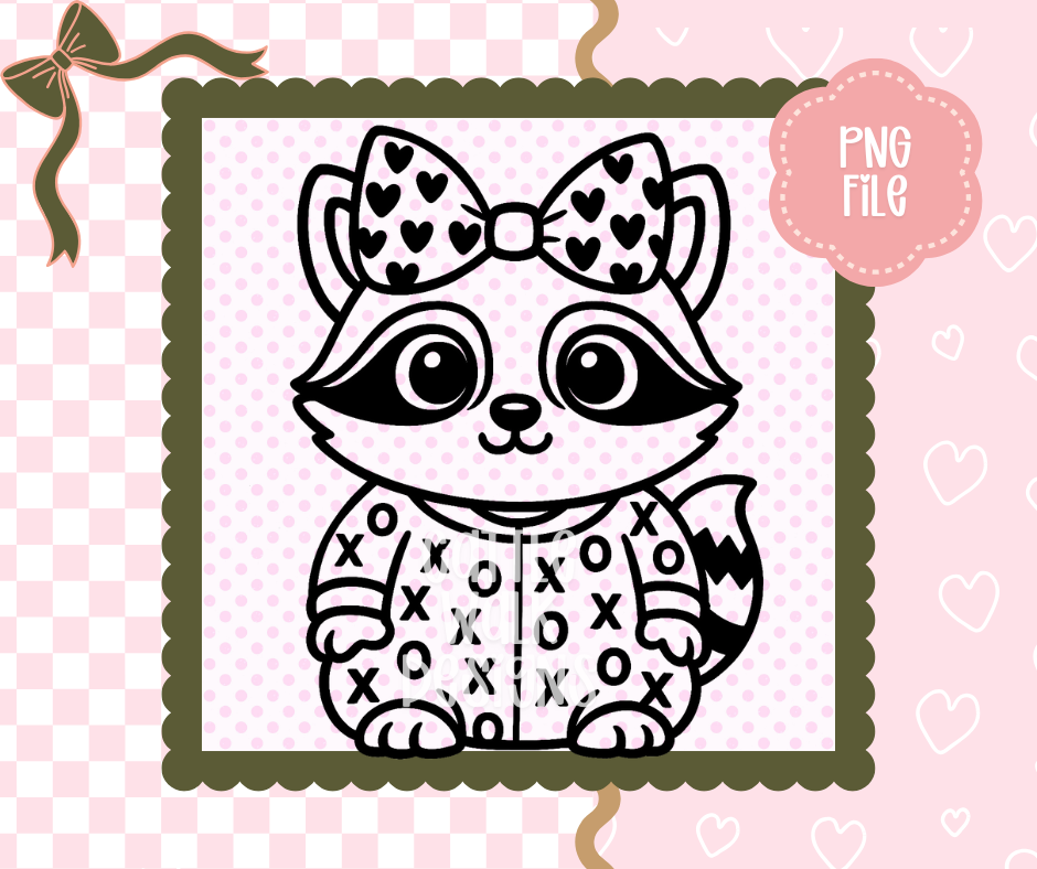 XO Pajama Raccoon PNG – Chunky Kawaii Character | Valentine’s & Winter Clipart