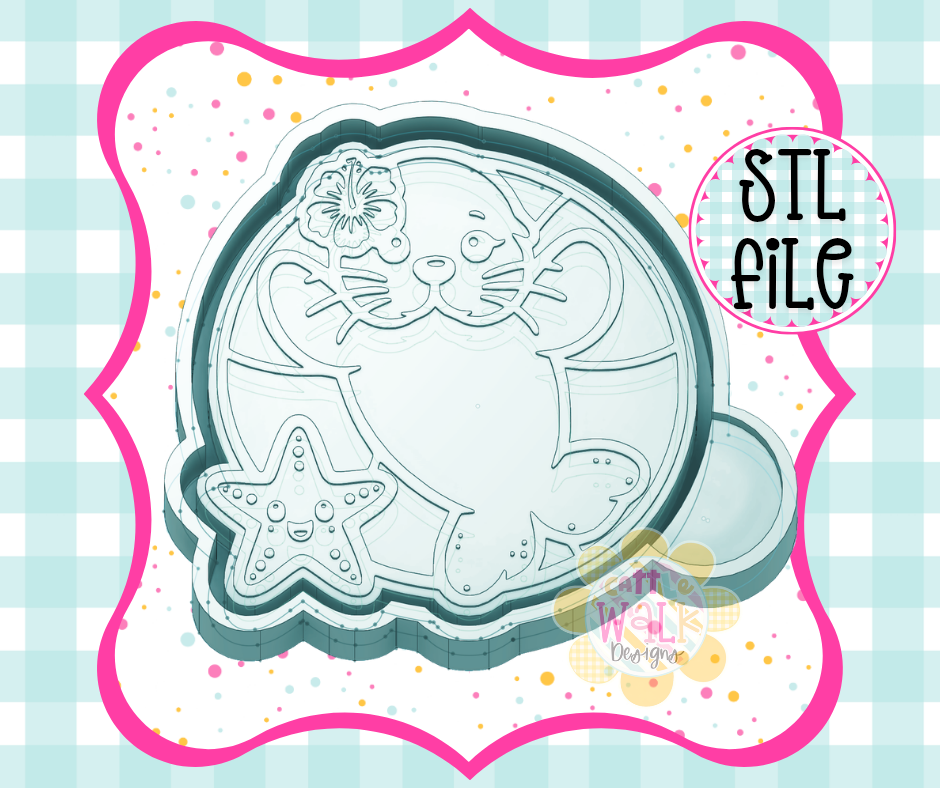 Summer Seal Freshie Mold STL | 3D Printable Freshie Mold File | Tropical Seal with Starfish Design