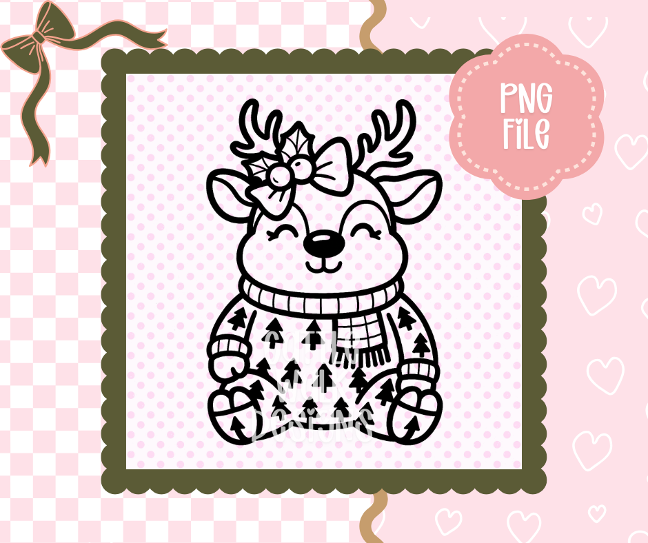 Christmas Reindeer in Tree Pajamas PNG – Cute Holiday Clipart | Freshie & Sublimation Template