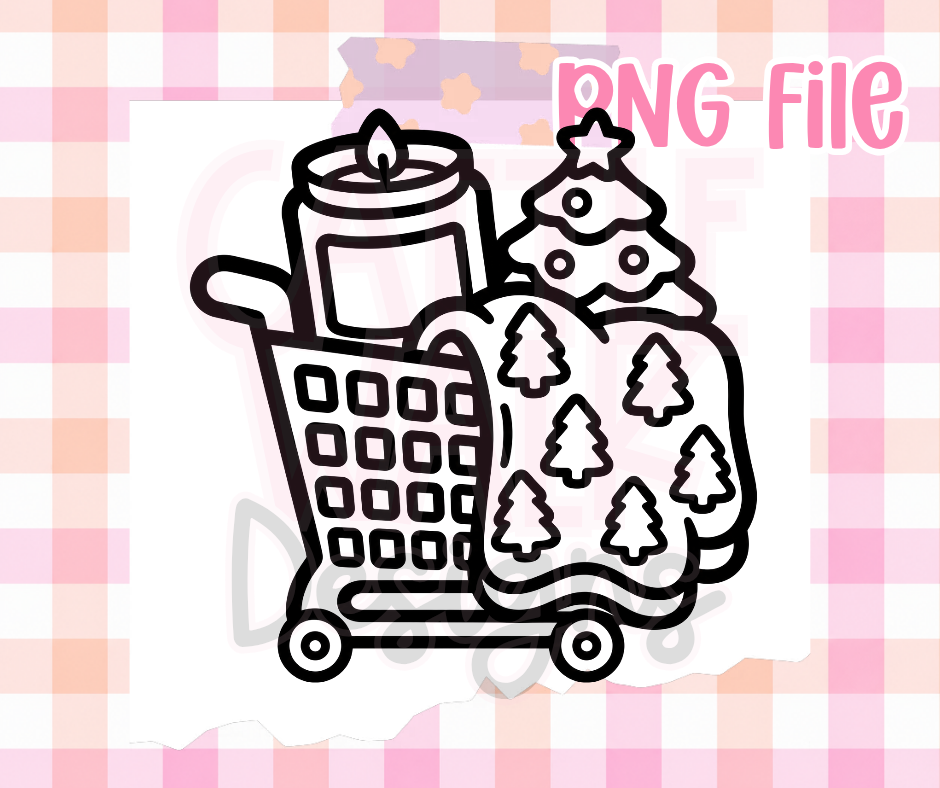 Christmas Shopping Cart PNG | Tree Blanket & Candle PNG