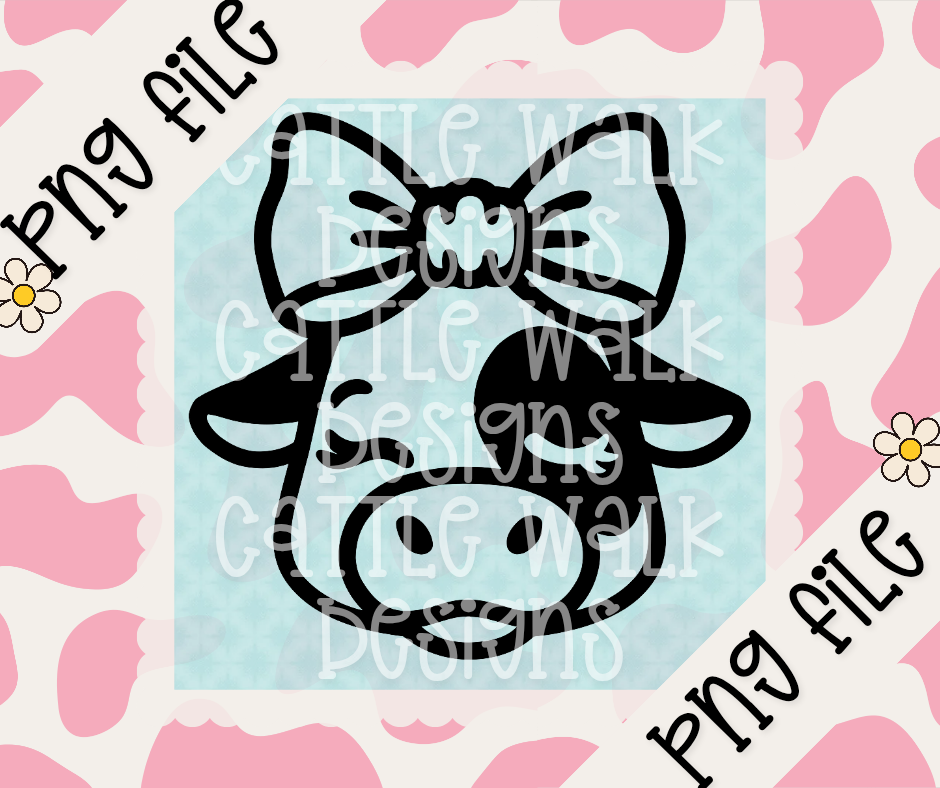 Cow Head with Bow PNG – Cute Winking Farm Freshie Design