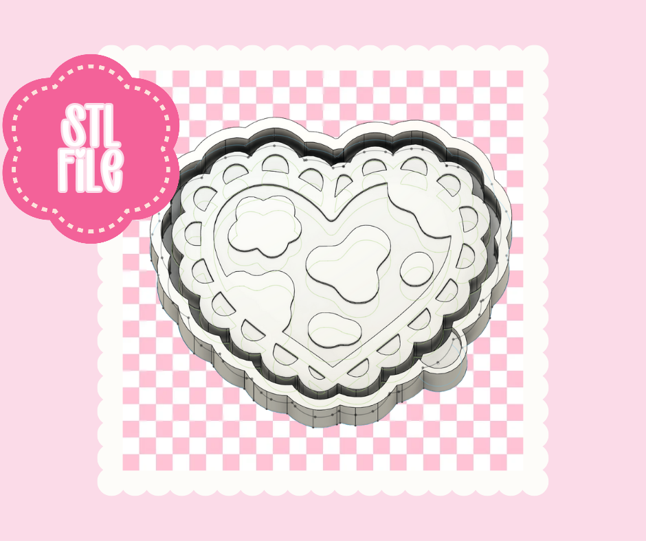 Cow Print Lace Heart Freshie Mold STL File | Western Coquette Heart 3D Print Mold for Freshies