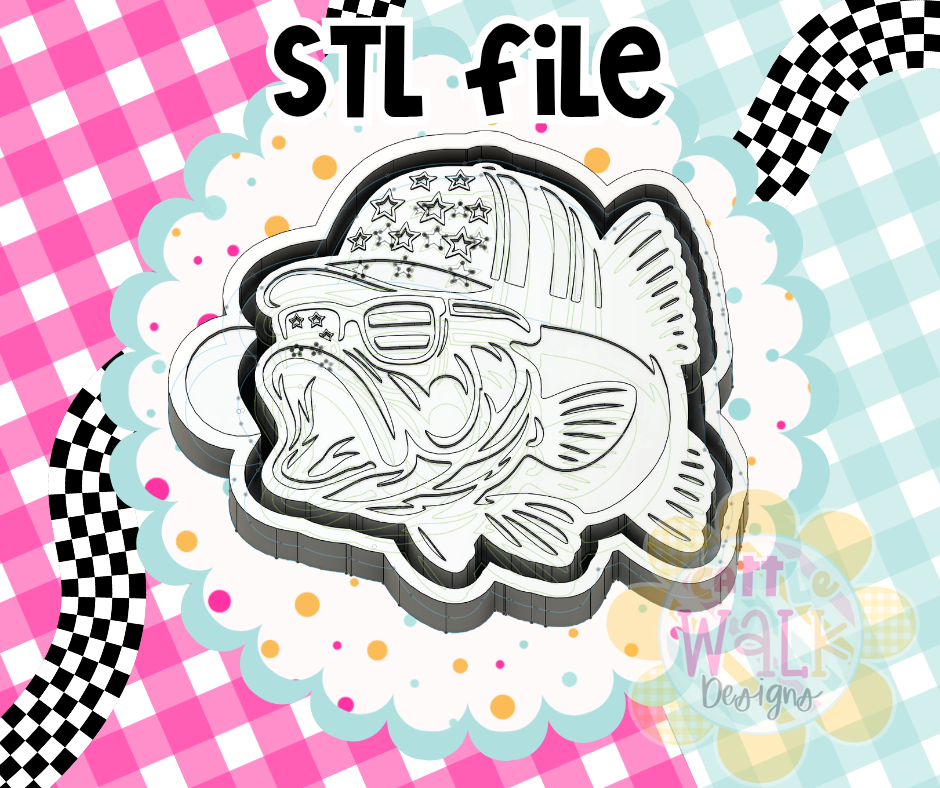 Patriotic Bass Fish STL File | Fishing Freshie Mold Design