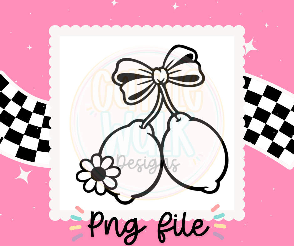Lemon Bow with Daisy – Bold Black & White Outline PNG