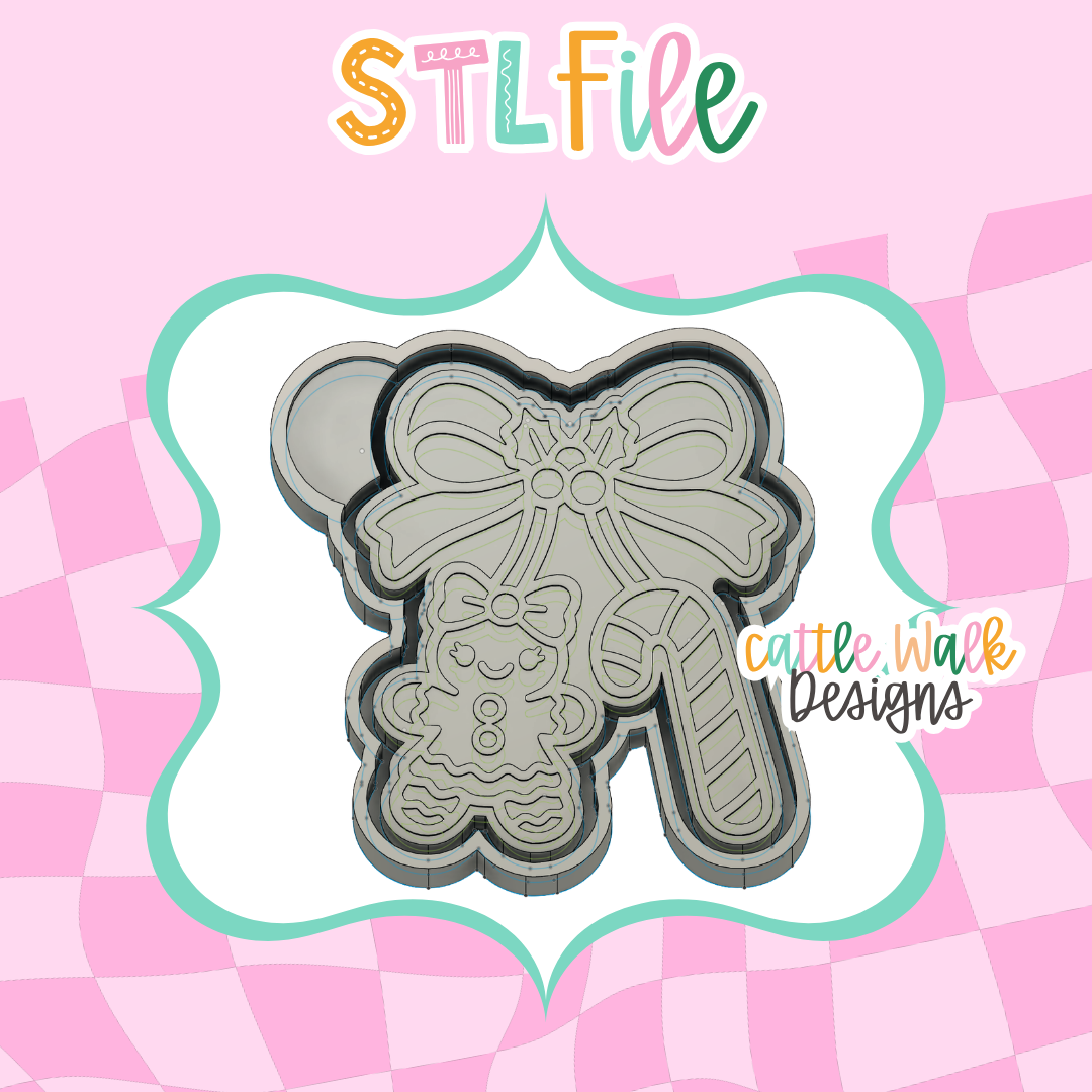 Gingerbread Bow & Candy Cane STL File | Christmas Freshie Mold Housing | 3D Print Digital Download