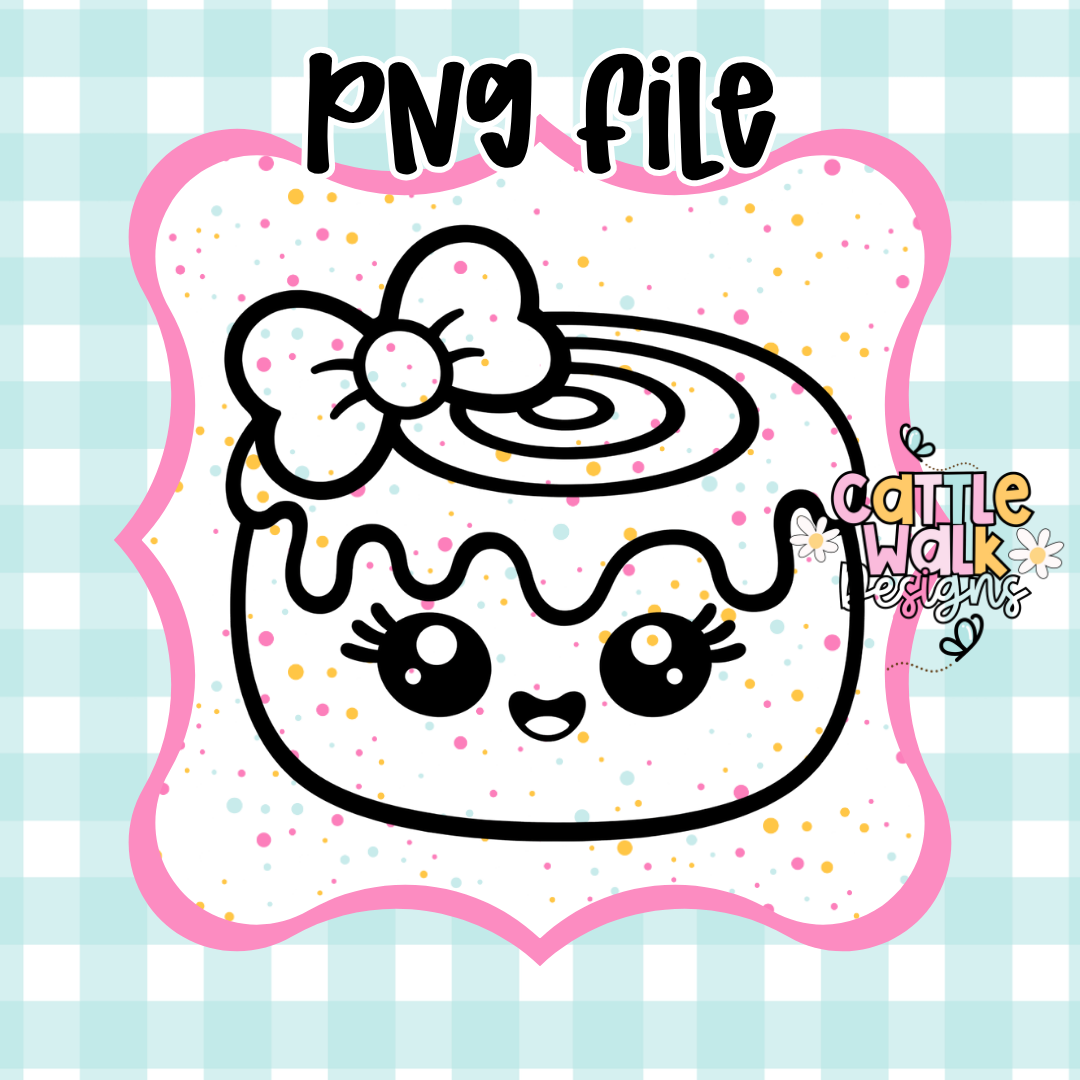 Cinnamon Roll PNG File with Bow | Cute Bakery PNG | Thick Bold Outline | Mold Maker Friendly | Digital Download (No STL Resale)