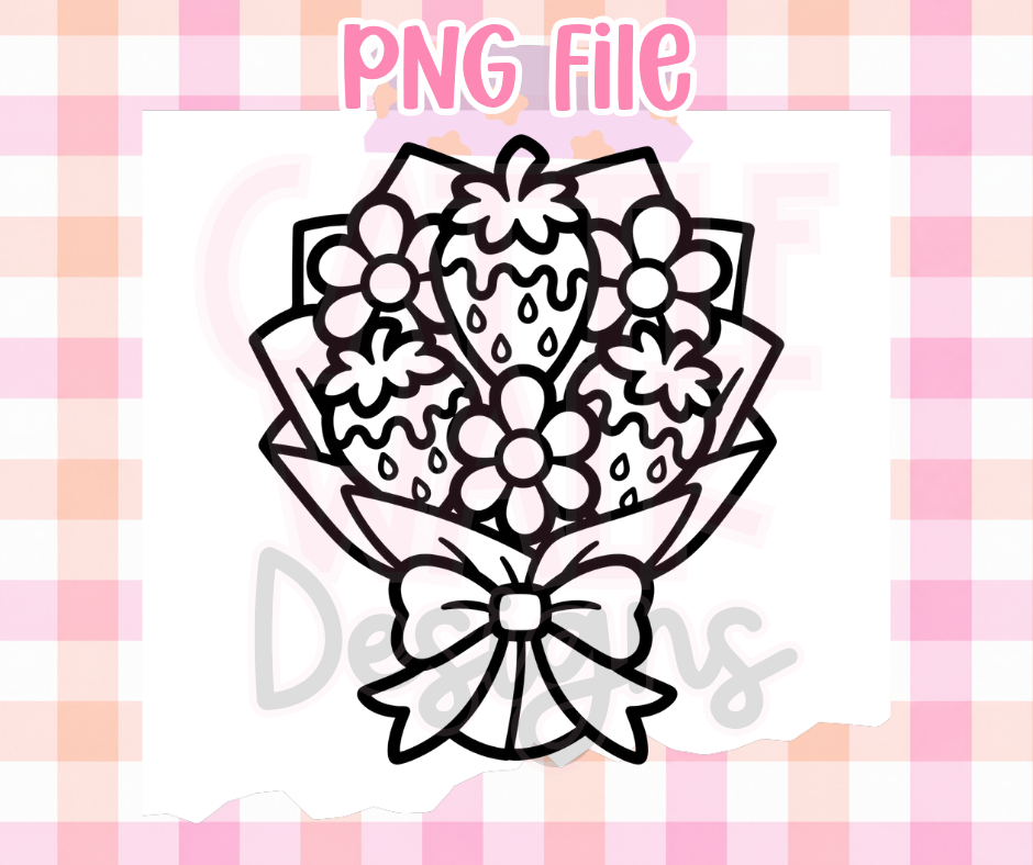 Strawberry Daisy Bouquet PNG | Cute Floral Strawberry Digital Design