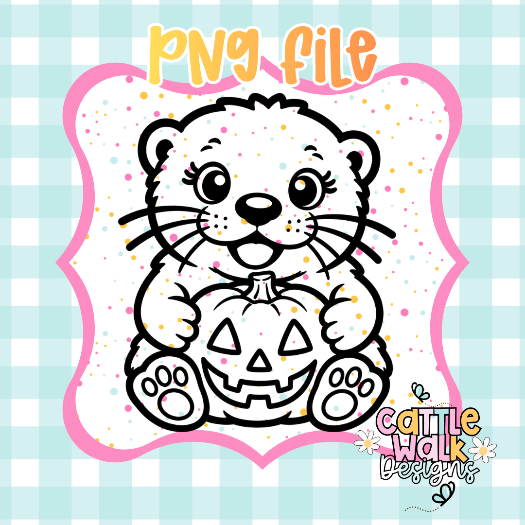 Cute Halloween Otter PNG | Pumpkin Jack-O'-Lantern | Digital Download | Sublimation Design | Commercial Use
