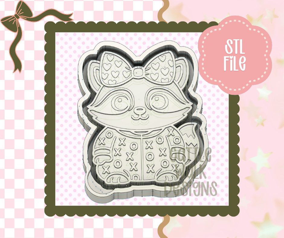 Cute Raccoon with Bow STL File – XO Sweater Freshie Mold Design for 3D Printing