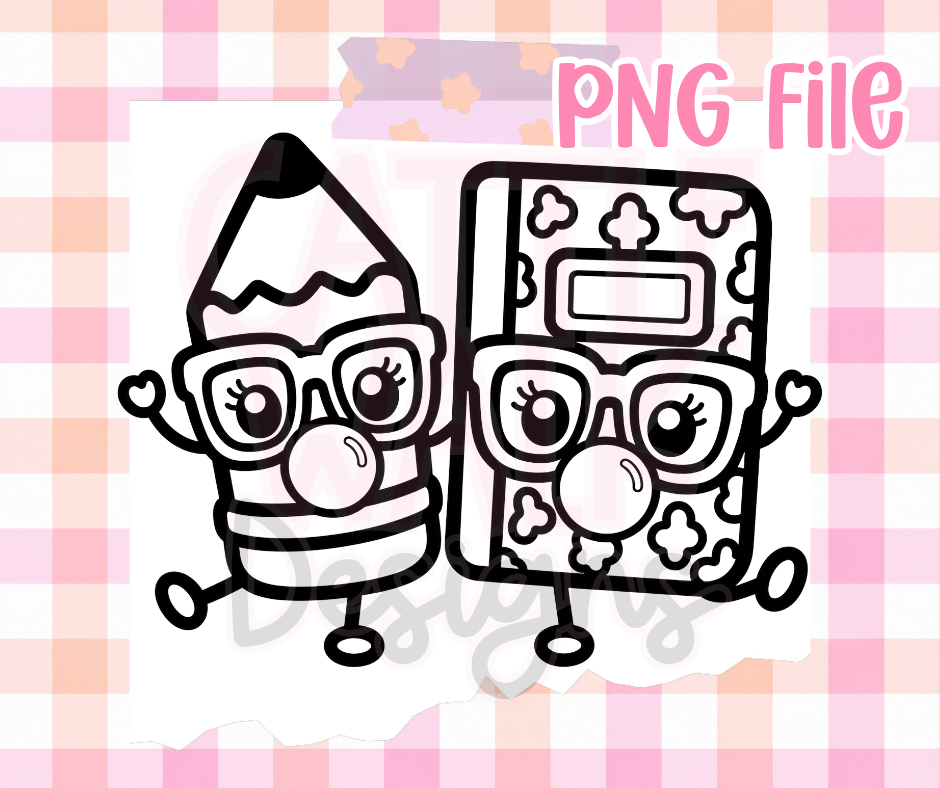 Pencil & Composition Notebook Besties PNG | School Supply PNG