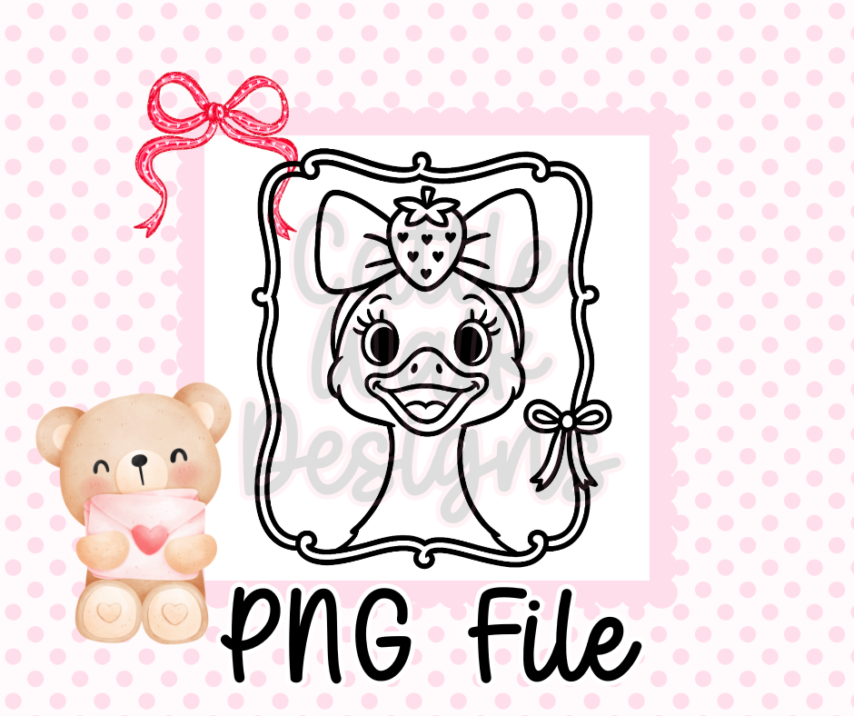 Strawberry Goose PNG • Cute Valentine Bow Goose • Framed Outline Clipart • CWD Thick Line Art