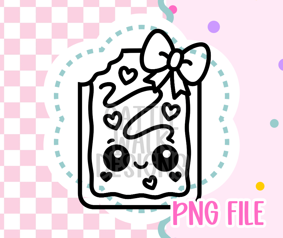 Kawaii Pop-Tart Outline PNG – Cute Face, Hearts & Puffy Bow