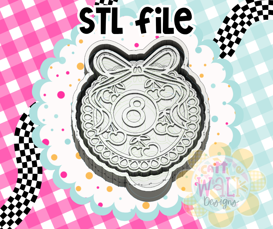 Cherry 8 Ball STL File | Scalloped Frame Freshie Mold Design