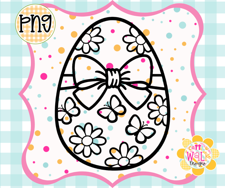 Floral Easter Egg PNG | Daisy & Butterfly Egg Design | Bold Outline Freshie Digital Download