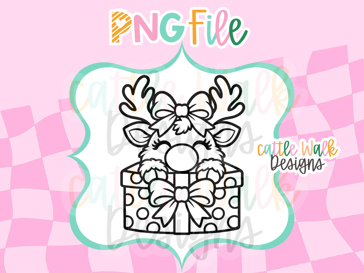 Reindeer in Present PNG | Cute Christmas Reindeer Freshie Design | Holiday PNG