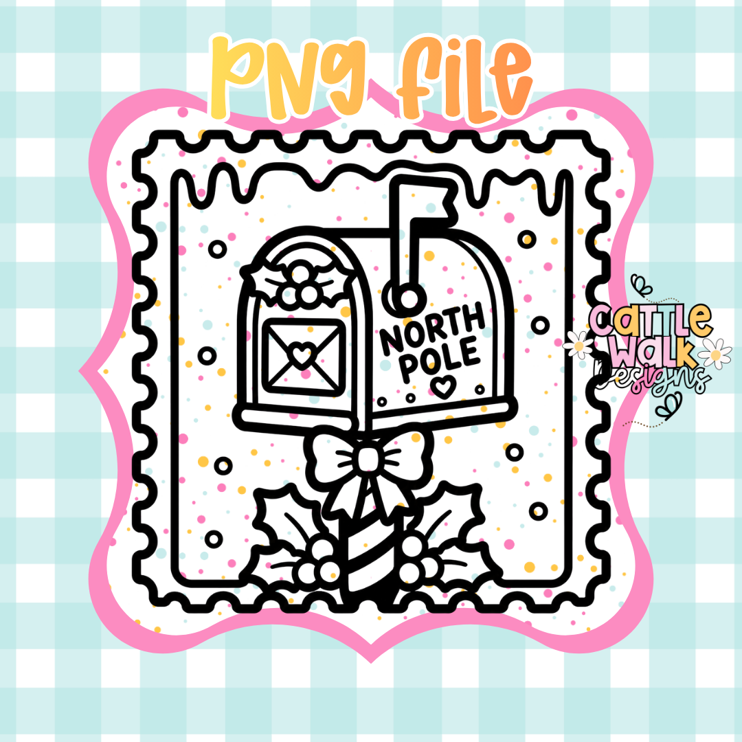 North Pole Mailbox Stamp PNG | Christmas Mailbox PNG | Santa Mail PNG | Christmas Postage Stamp PNG | Digital Download