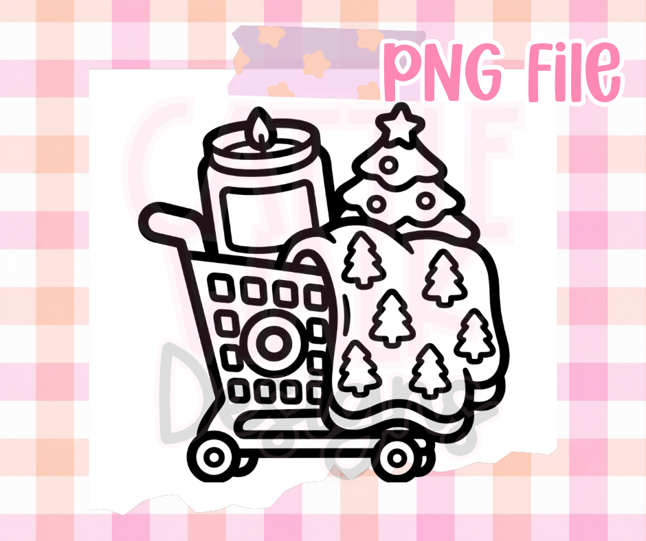 Christmas Shopping Cart PNG | Christmas Tree & Candle PNG