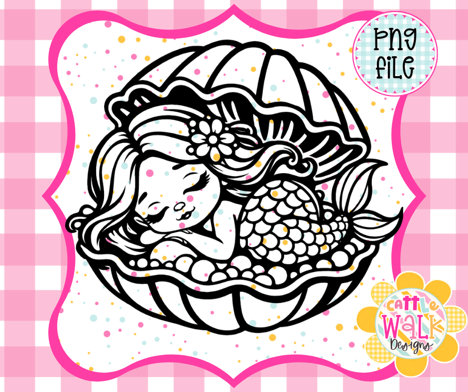 Sleeping Mermaid in Seashell PNG | Cute Baby Mermaid Sublimation Design | Mermaid Shell Clipart | Ocean Princess PNG | Instant Download