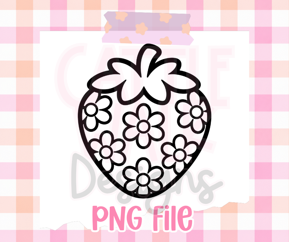 Strawberry Daisy PNG | Cute Floral Strawberry Digital Design
