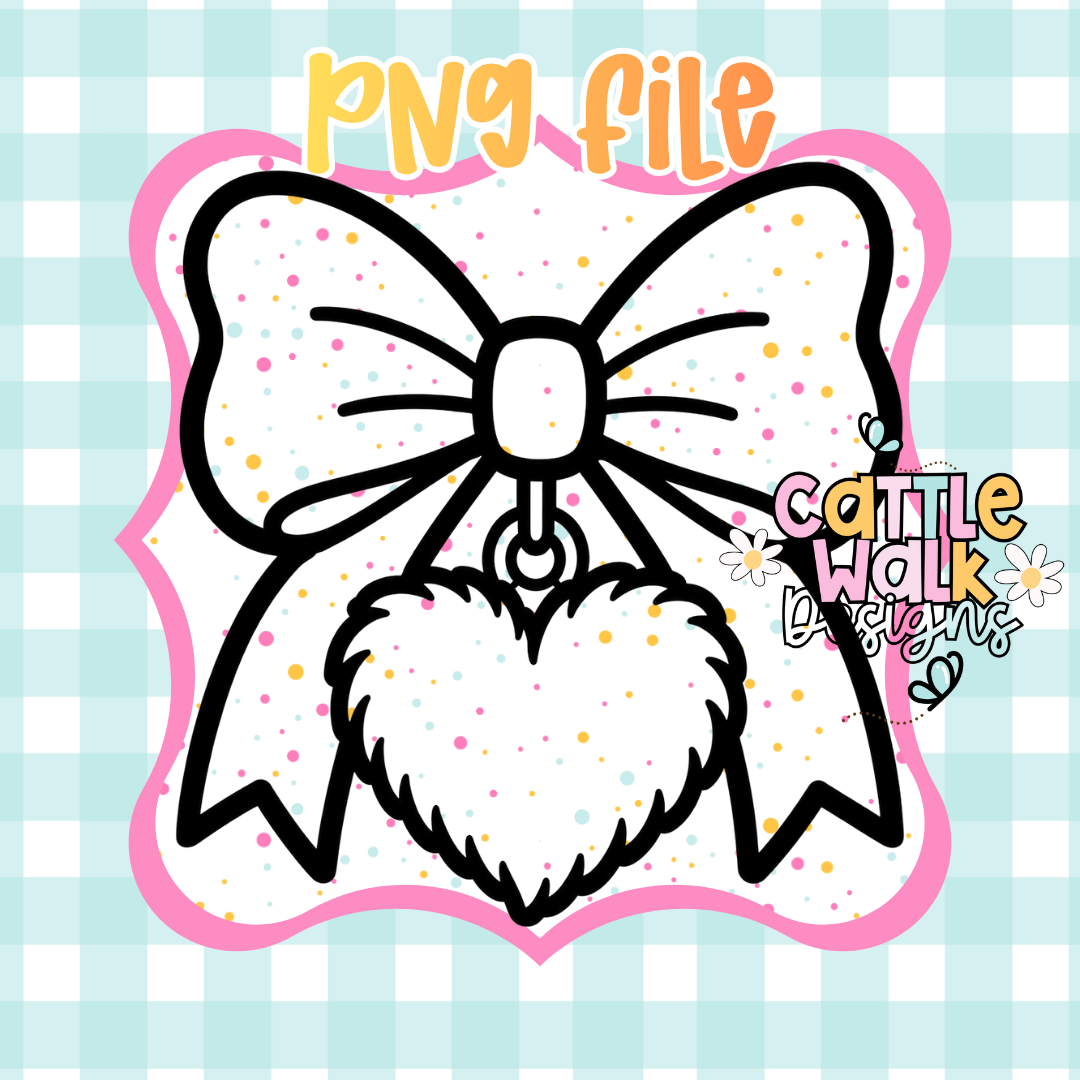 Fluffy Heart Charm Bow PNG