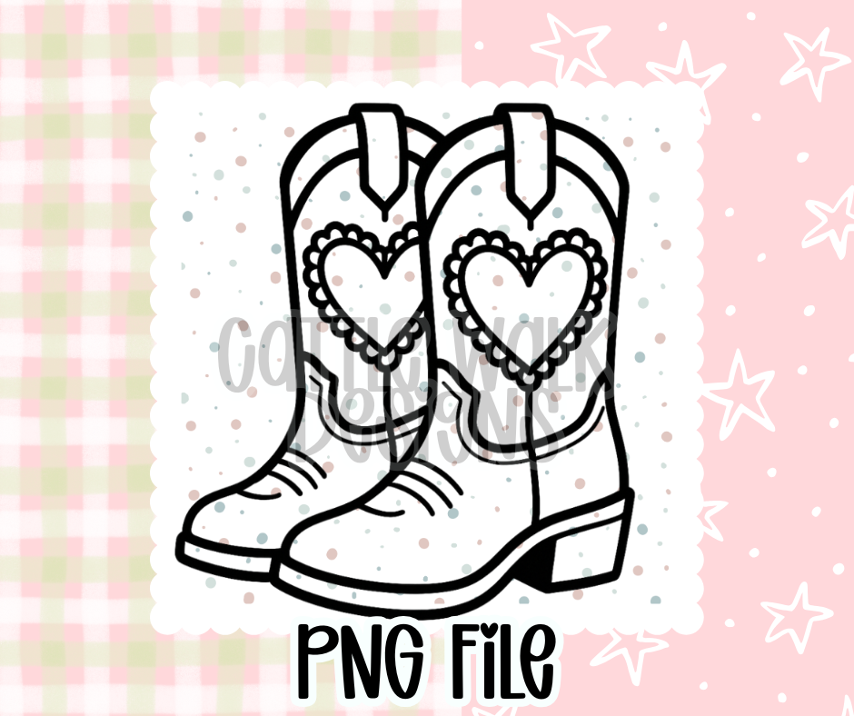 Heart Cowboy Boots Outline – Chunky Bold Western Freshie PNG