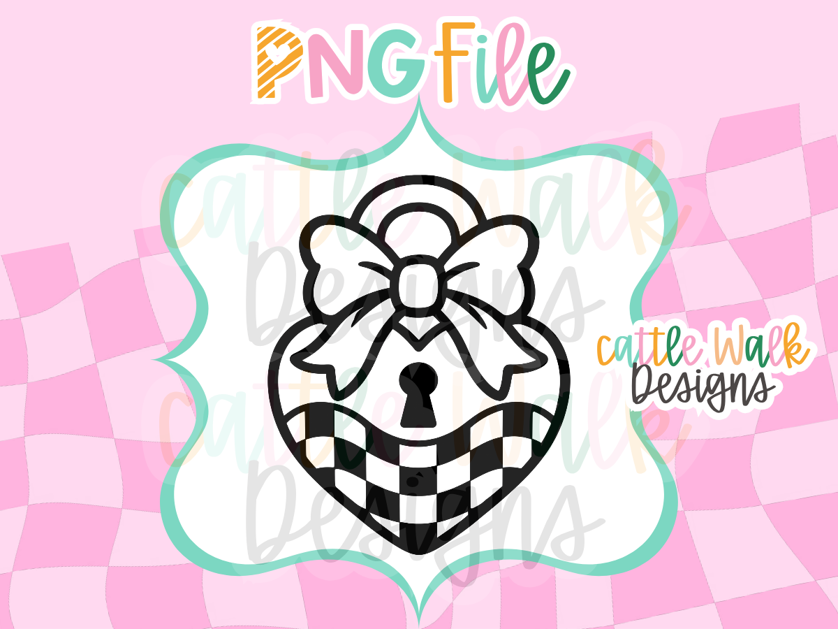 Heart Lock with Bow PNG | Checkered Valentine Padlock | Girly Freshie Design