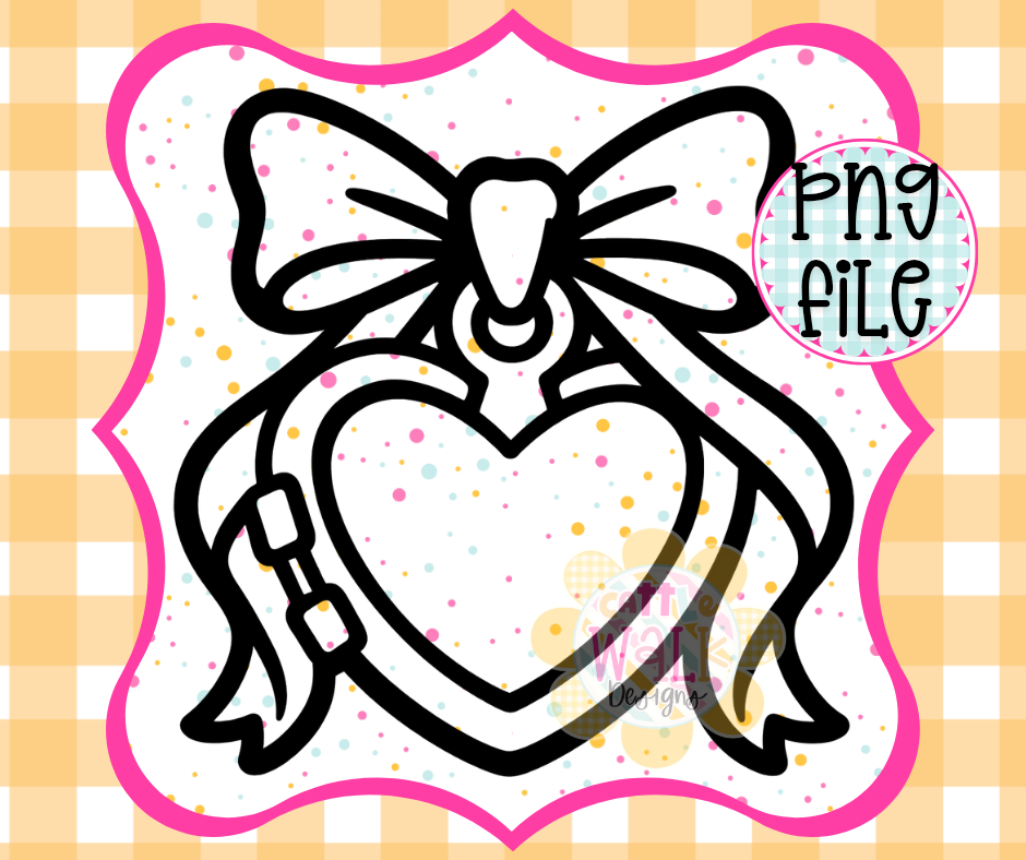 Heart Locket with Bow PNG | Coquette Locket Necklace PNG | Cute Jewelry Outline | Freshie Design PNG