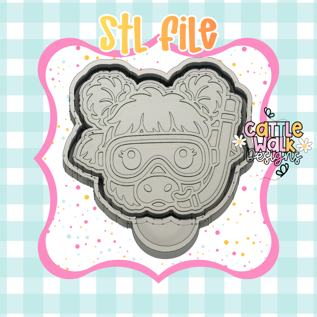 🐮 Scuba Highland Cow STL Mold File | Summer Beach Freshie Mold Housing STL | Digital Download