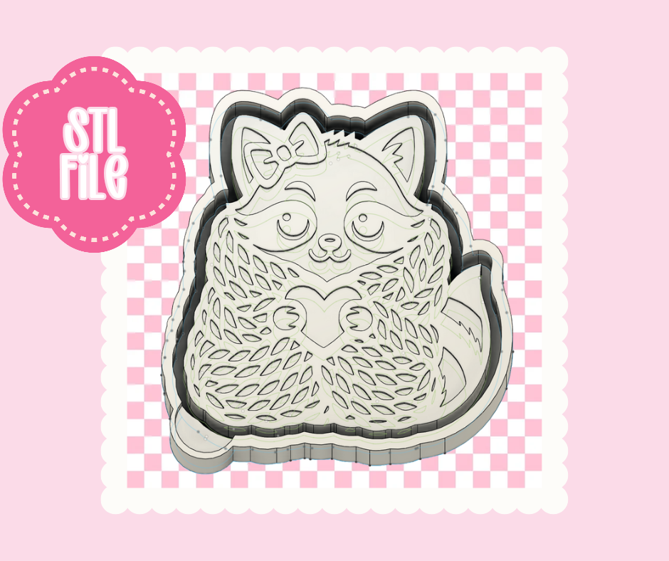 Cozy Bow Raccoon Freshie Mold STL File | Heart Raccoon 3D Print Mold for Freshies