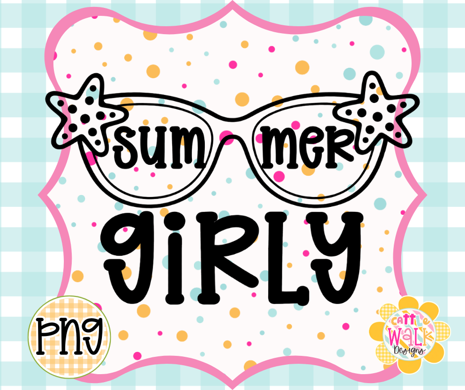 Summer Girly PNG | Starfish Sunglasses Beach Design | Bold Outline Freshie Digital Download