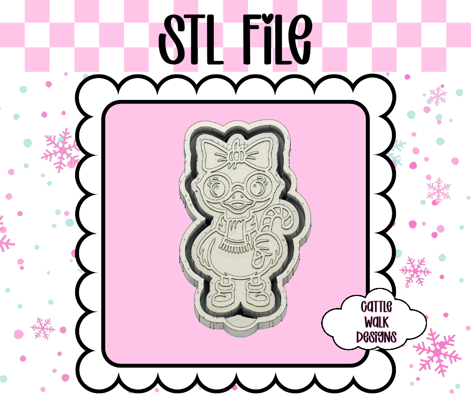 Candy Cane Duck STL File โ Coquette Christmas Freshie Mold for 3D Printing | Cute Holiday Duck with Bow Design | Cattle Walk Designs
